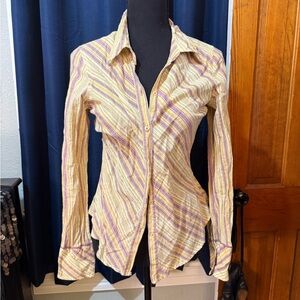 Buckle Yellow and Purple Striped Button Down Shirt
